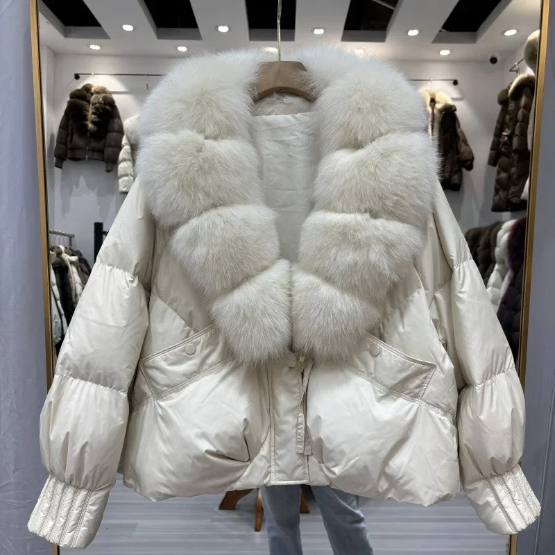 OFTBUY Women's Winter Down Jacket Big Natural Fur Collar Duck Down Jacket Women Short Thick Loose Coat with Fur for Female