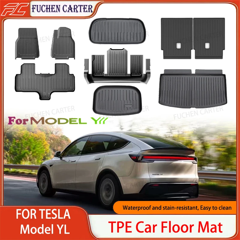 

For Tesla Model YL Launch 2026+ TPE Floor Mats Waterproof Luggage Mat Wear-resistant Foot Pads Model YL Trunk Mats Foot Pads Set