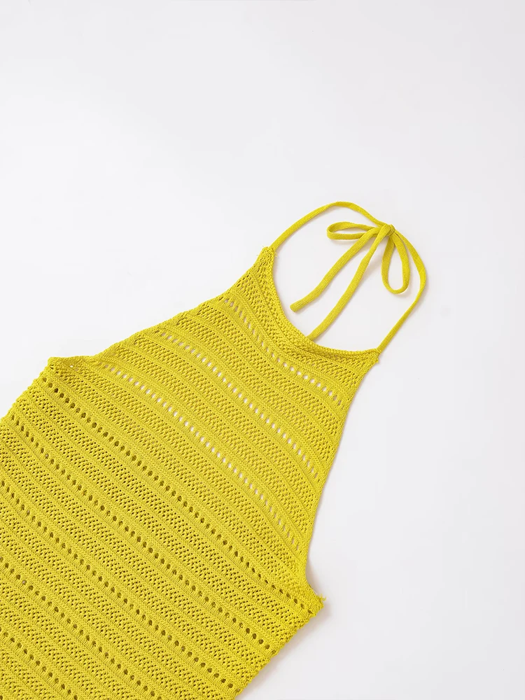 สไตล์ยุโรปและอเมริกาใหม่ของผู้หญิงสไตล์วันหยุดกลวงเนื้อเชือกแขวนคอคอเปลือยลูกไม้ขึ้นเสื้อกันหนาวแขนกุด