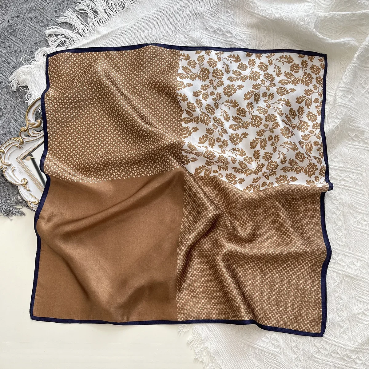 Retro French Silk 53cm Small Square Scarf Women's Summer Headband 100% Mulberry Silk Scarf Spring/Summer Versatile Small Scarf