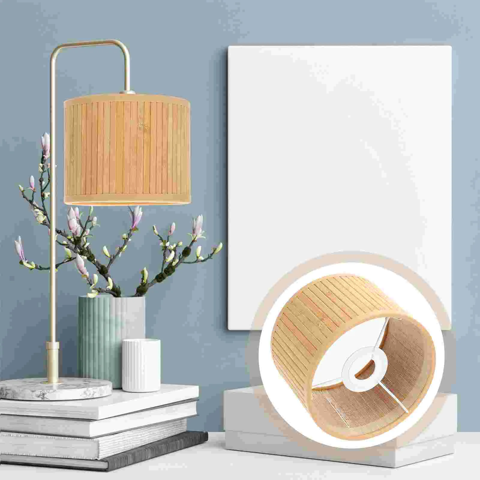 

Bamboo Lampshade Shades for Wall Drum Desk Light Fixture Retro Decor Pleated Indoor Cover Vintage Metal Small