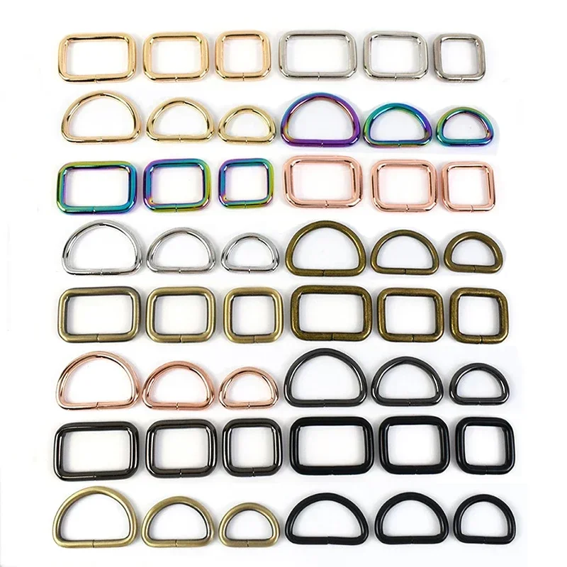 10Pcs 16-50mm Metal Buckles Rectangle D Ring Backpack Belt Connect Hook Bag Strap Clip Adjust Clasp Dog Collar Rings Accessories