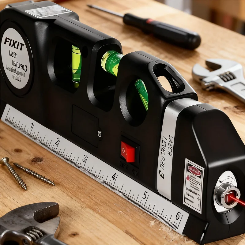 Laser Level Line Tool Multipurpose Laser Level Kit Standard Cross Line Lase Measure Tape Ruler High-Precision Easy To Use ！@￥#！@