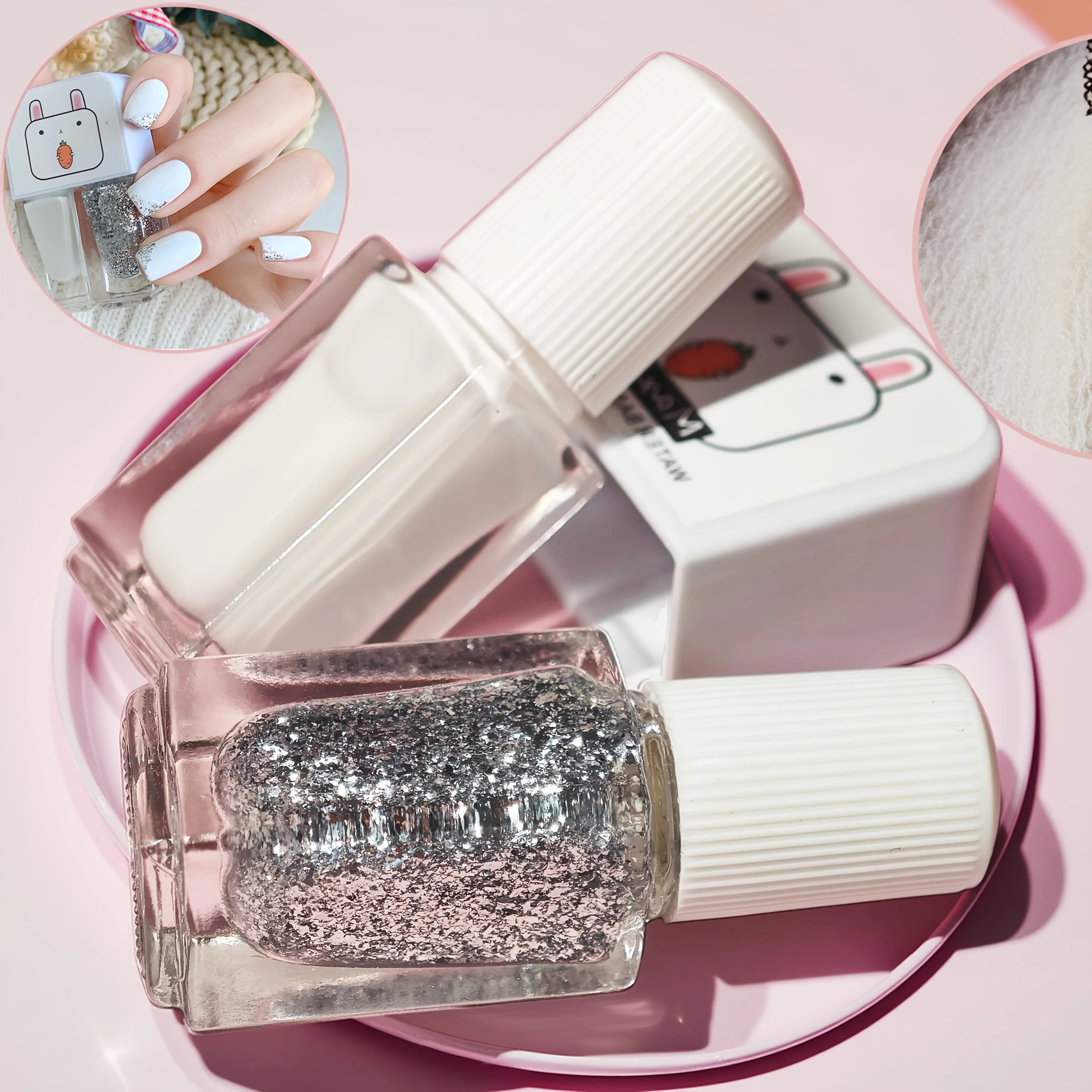 D02 White Lover 2-Bottle Set طلاء أظافر بدون خبز سريع الجفاف طويل الأمد قابل للنزع طقم طلاء أظافر قائم على الماء