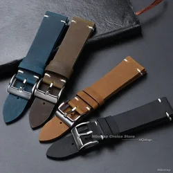 Genuine Cowhide Leather Strap 18mm 20mm 22mm for Seiko Soft Retro Wristband for Samsung Galaxy Watch 6 5 4 Bracelet Belt