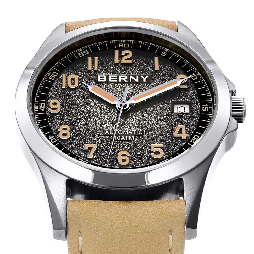 BERNY-reloj automático con esfera esmerilada para hombre, pulsera mecánica luminosa de gaviota ST2130, de lujo, de zafiro, resistente al agua, 10ATM