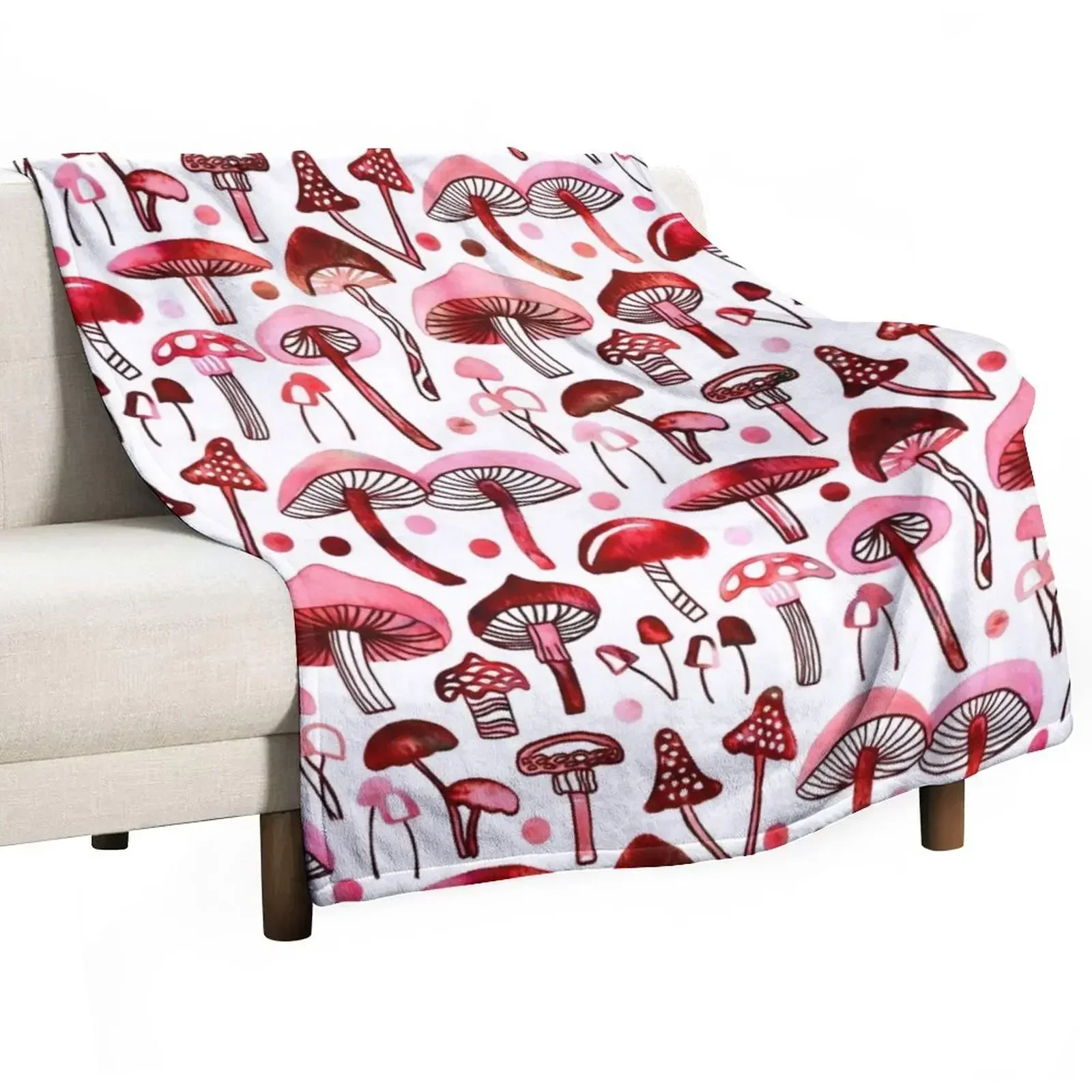 

Pink Mushrooms Throw Blanket Flannel Luxury Brand Blankets