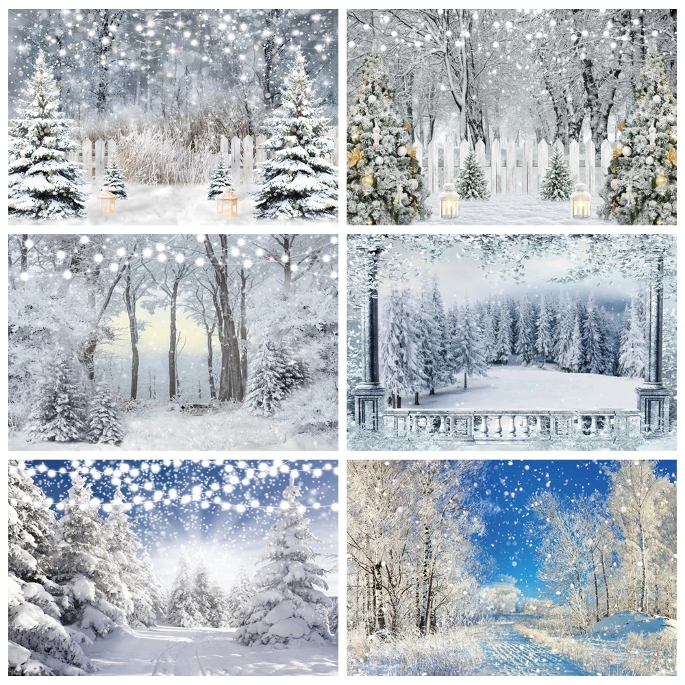 

Winter Forest Scene Backdrop for Photography Snow Snowflake Xmas Tree Natural Landscape Christmas Baby Portrait Photo Background