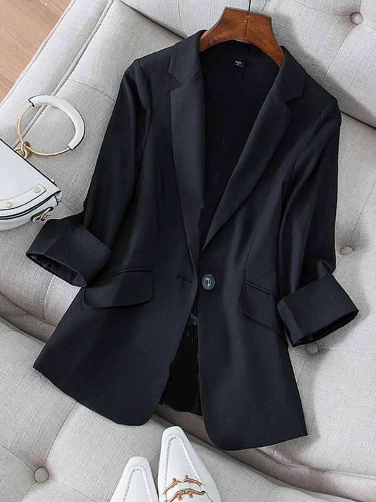 Summer Thin Trendy Blazer Casual 2024 Office Lady's Slim Elegant Shirt Single Button Pocket Women's Jacket All-Match Suit Coat