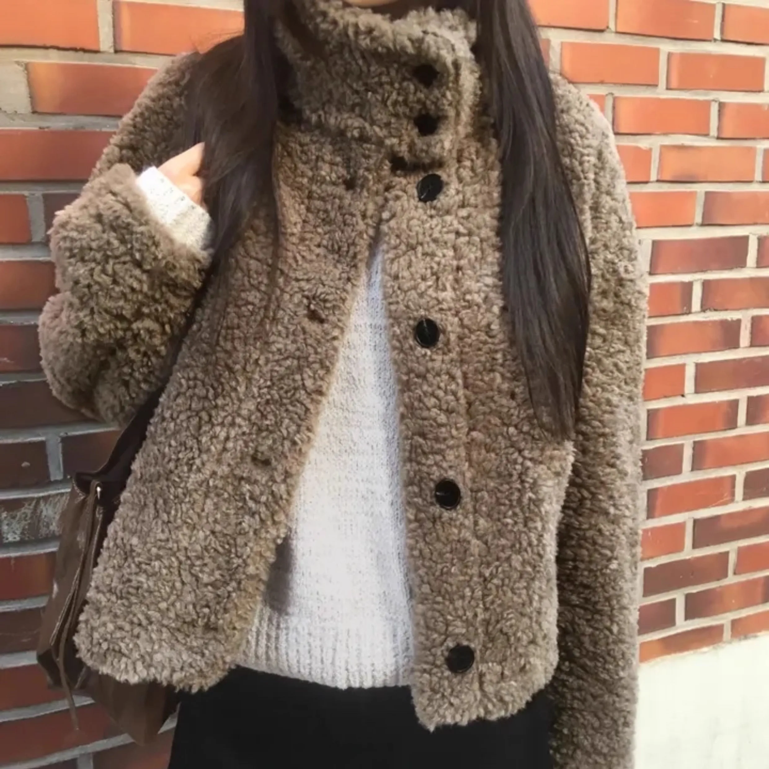 Korean Sle Women's Coat Warmthly Inteated eep Curly Hair Fur Thiened Upper Body Winter Faionable Versatile Retro