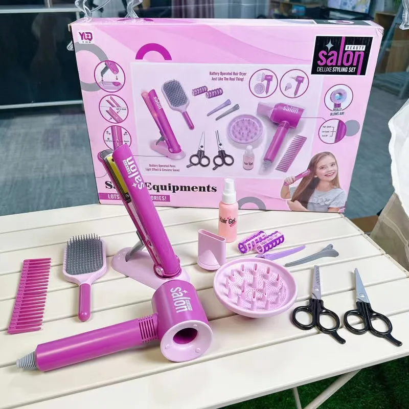 Juego de maquillaje de belleza para niños, secador de pelo de simulación, herramienta de peinado de moda, juego de simulación, juguetes para niños,