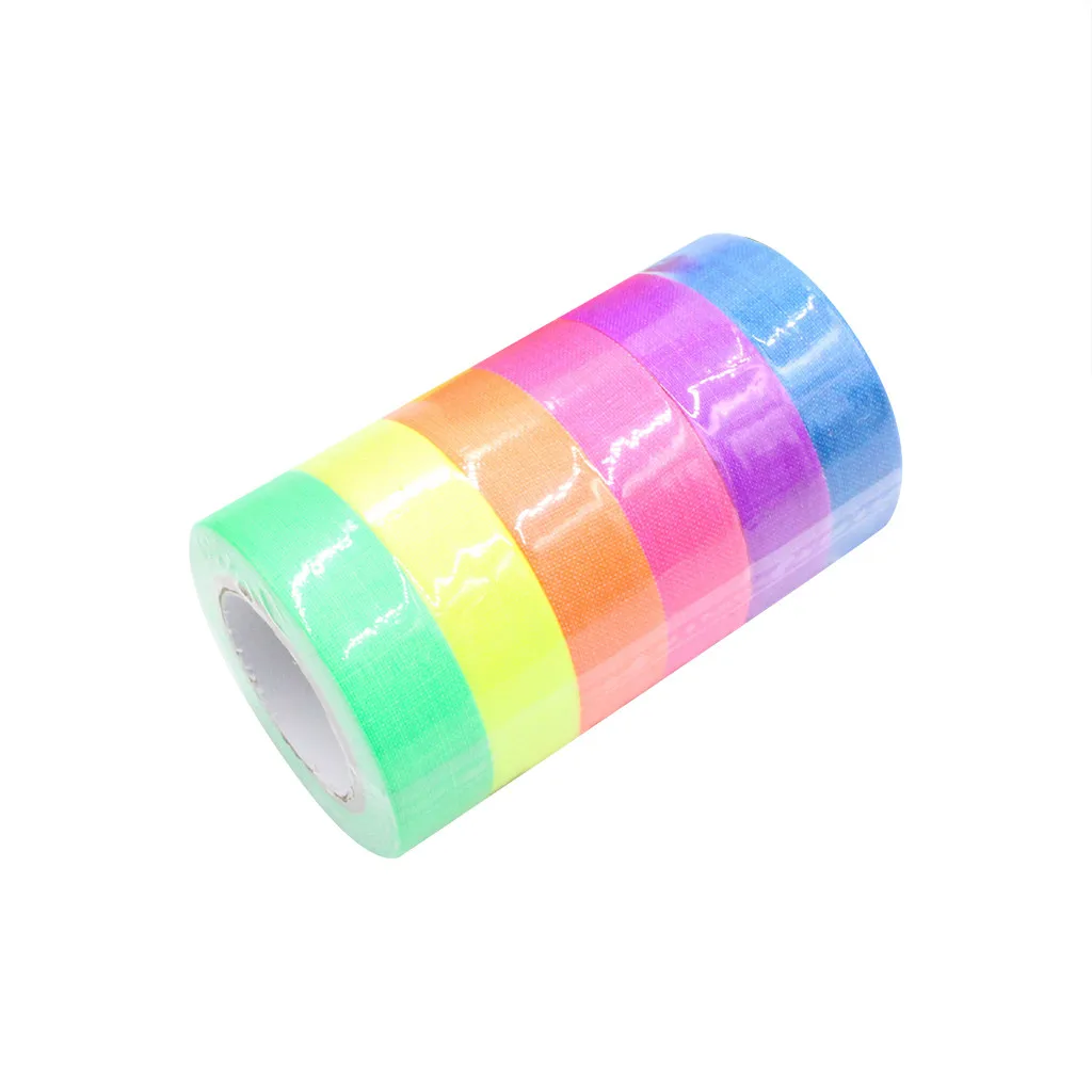 6Rolls/Pack UV Blacklight Fluorescent Tape Neon Rainbow Gaffer Spike Sticky Cloth