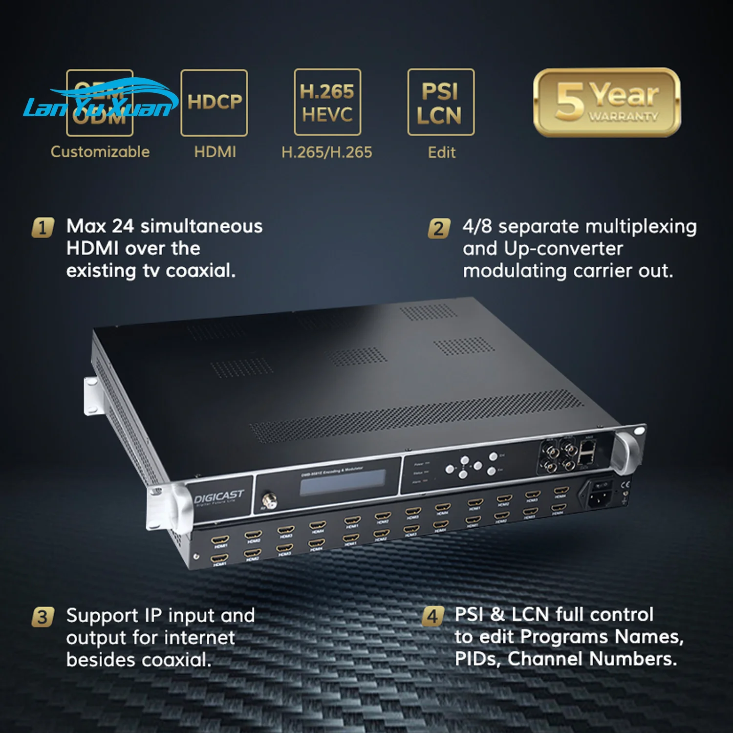 Professional HD MI to Coax  8 Frequency Out  HD MI RF Modulator Video Distribution Over Coax to Unlimited TVs  with AAC Audio