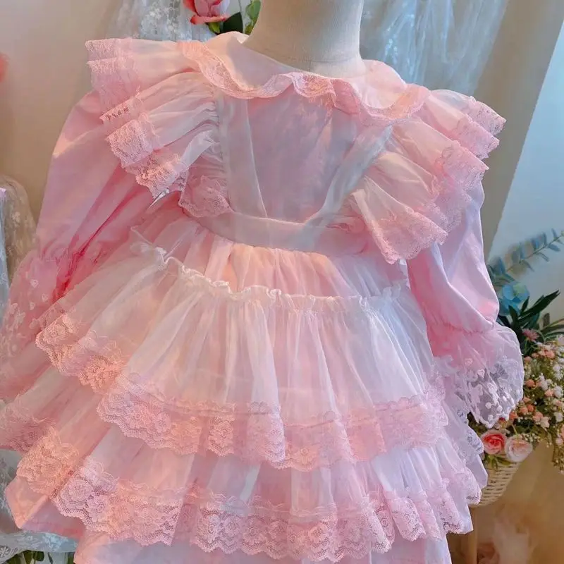 Baby girl clothes Spanish retro lolita princess dress lace Stitching print dress for girl Summer Toddler Floral Sweet Dress 2023