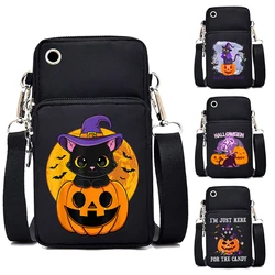 Women Mini Mobile Phone Bag Cartoon Pumpkin Cat Small Crossbody Bags Halloween Men Tote Purse Wallet Shoulder Bag Teen Handbags