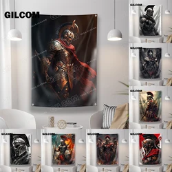 3X5FT Flag Spartan Roman Soldier Warriors with Sword Banner Poster Polyester Digital Printing Tapestry for Room Home Wall Decor