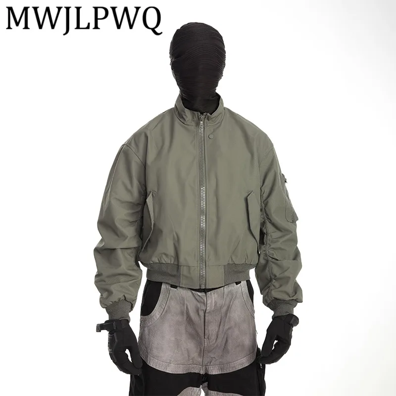 

MWJLPWQ Stand Collar Design Short Cargo Cotton Coats For Men And Women Autumn Baseball American Workwear New Casual Tops 12815