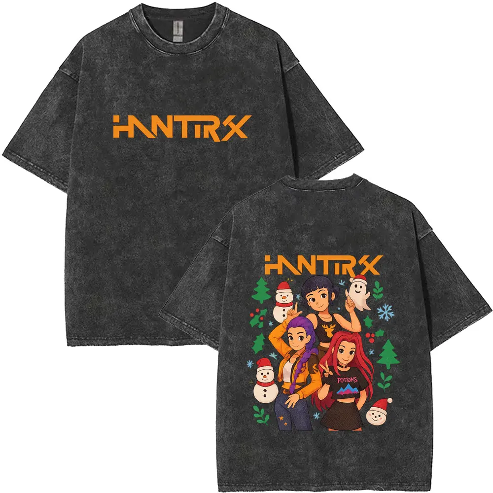 

Kpop Demon Hunters Washed T-shirt Rumi Mira Zoey Graphic T Shirts Men Women Christmas Halloween Tshirt Male Fashion Streetwear