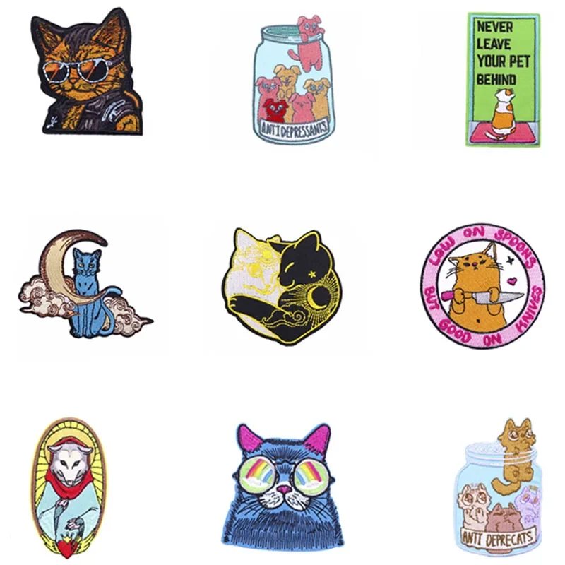 Embroidered Patch Iron On Patches for Clothing Pocket Cat Clothes Stickers Fabric Sewing Thermal Adhesive Applique Fusible