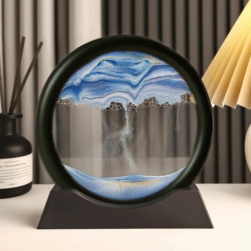 5 Inch 3D Quicksand Sand Painting Moving Sand Art Picture Round Glass Deep Sea Sandscape Hourglass Office Home Decoration Gifts