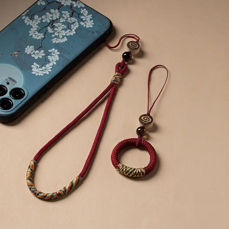 Chinoiserie Style Mobile Phone Chain Lanyard Short u Disk Pendant Women and Men Woven Ring Buckle Key Anti Loss Pendant Rope