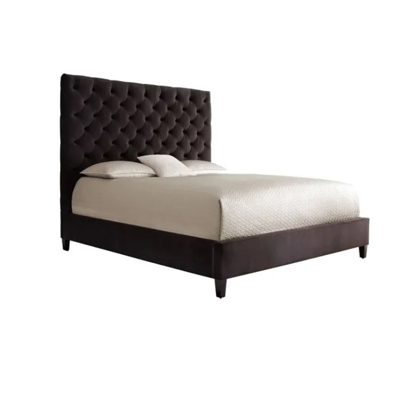 

American modern fabric bed French retro master bedroom buckle simple Italian high backrest velvet bed home