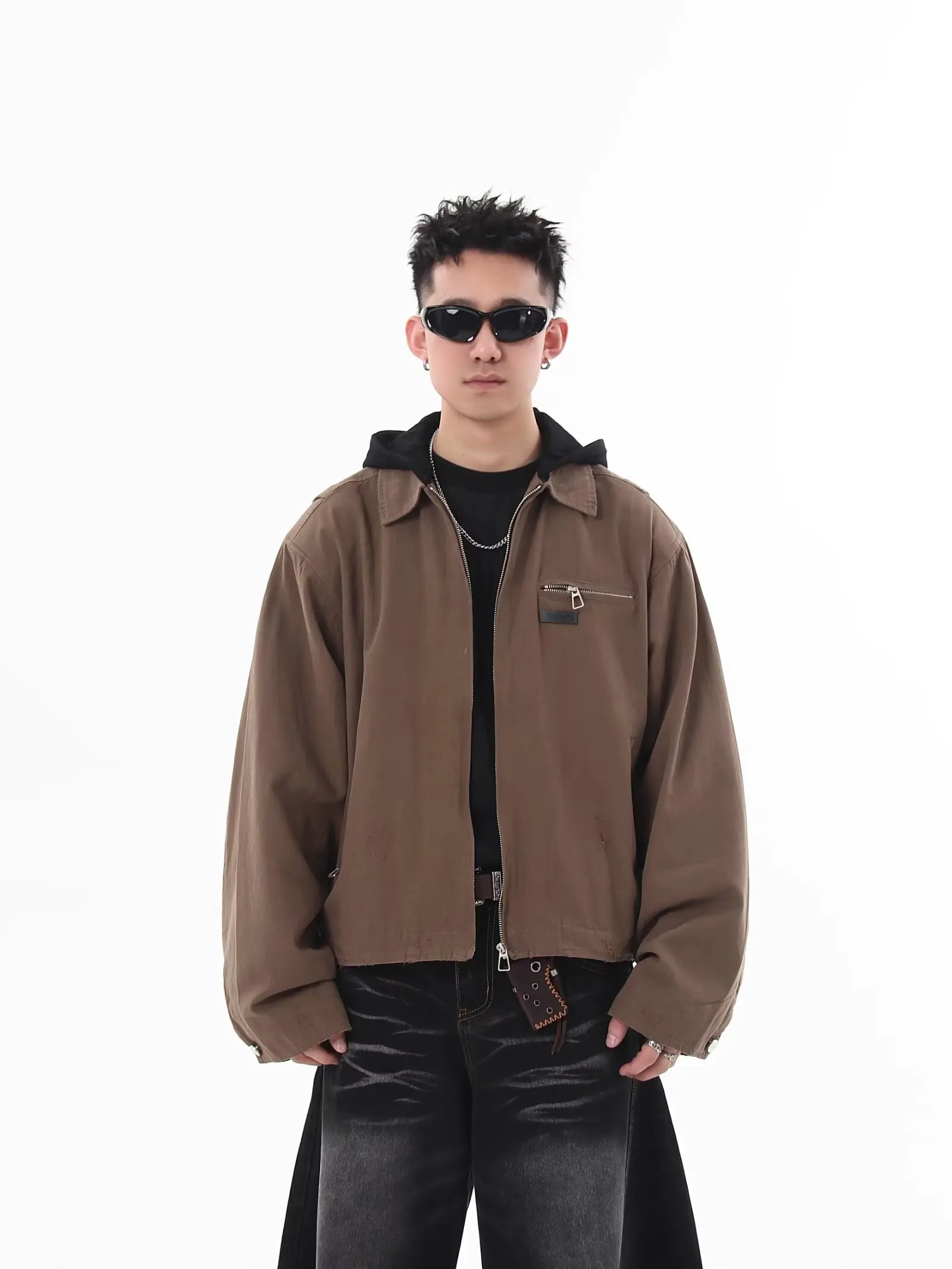 

Мужское свободное модное брендовое универсальное повседневное пальто в американском стиле ретро Cleanfit ort Jaet, молодежное пальто с полной застежкой-молнией