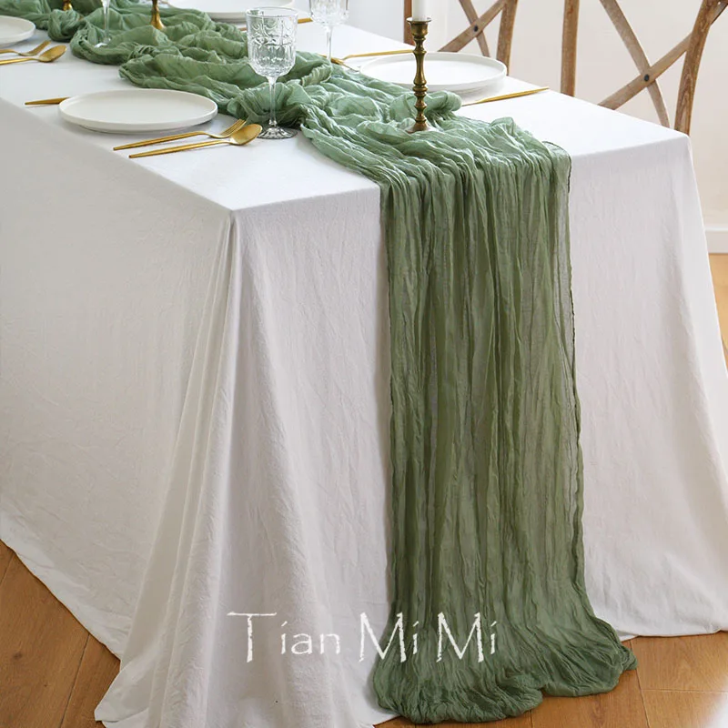 Semi-Sheer Gauze Table Runner Sage Cheesecloth Table Dining Vintage Wedding Rustic Party Bridal Christmas Arches Cake Decoration