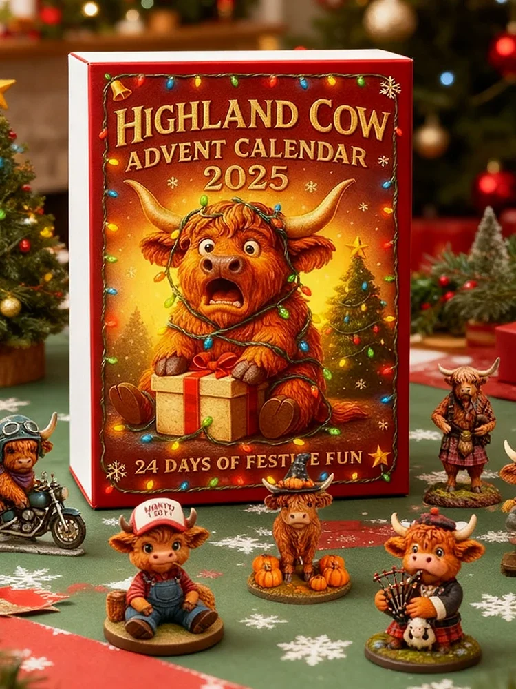 

С 24 украшениями из горной коровы, Адвент-календарь обратного отсчета для рождественской елки, украшение дома, Адвент-календарь из горной коровы на 2025 год