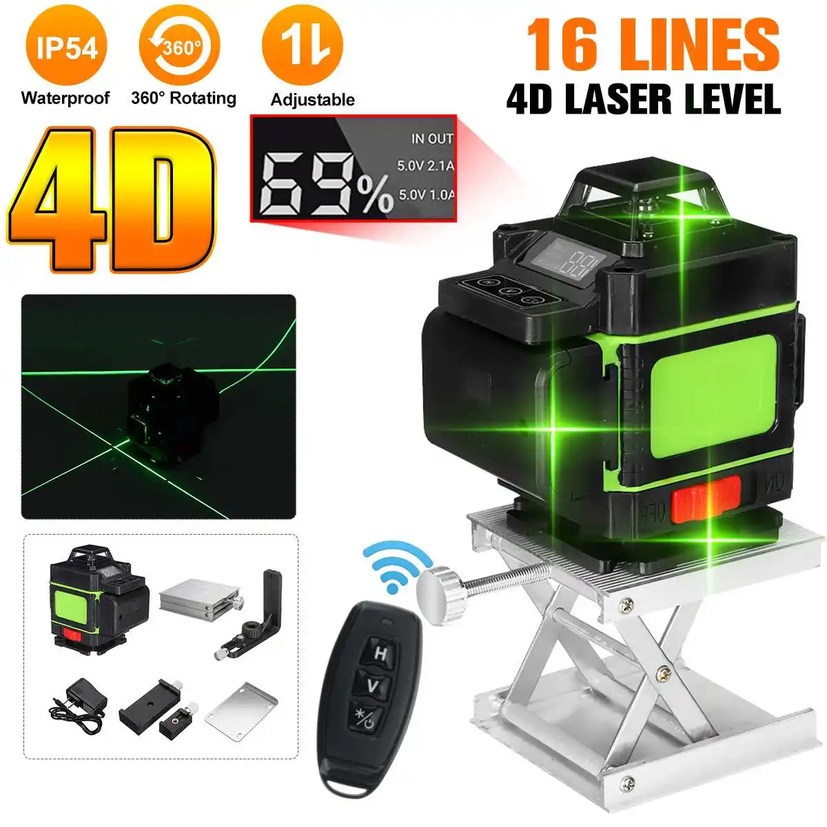 

16 Lines 4D Laser Level Green Line Self-Leveling 360 Horizontal And Vertical Super Powerful Laser Level Green Beam Laser Level