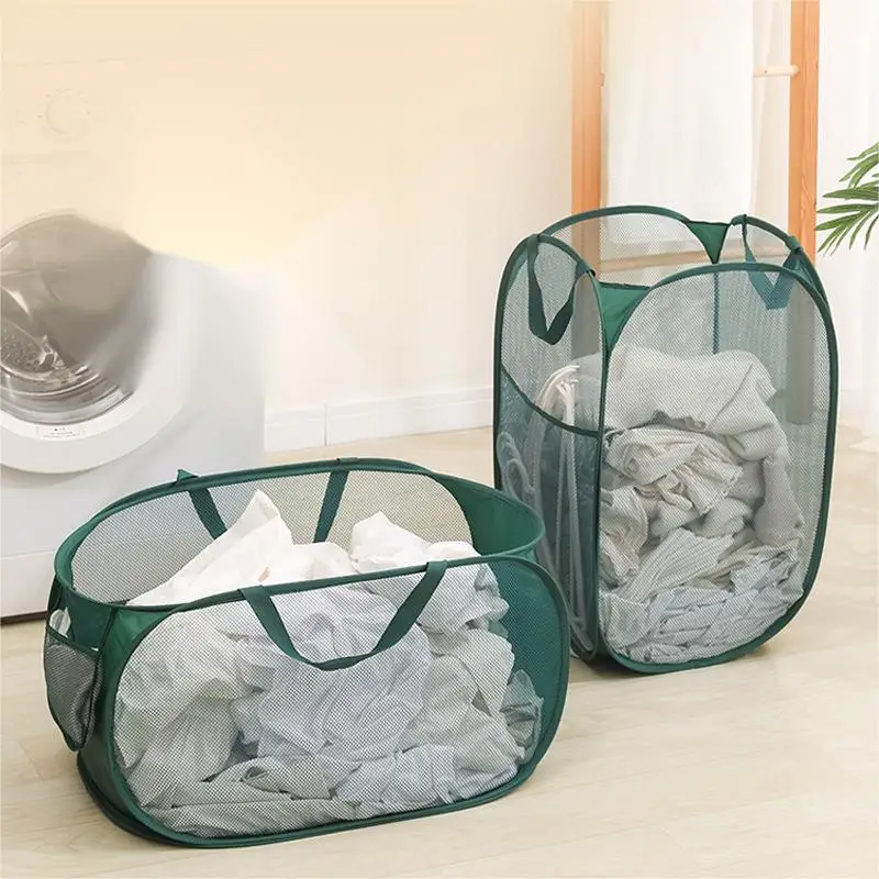 1pc Handy Laundry Mesh Popup Hamper, Foldable Lightweight Basket For Washing, Durable Clothing Storage