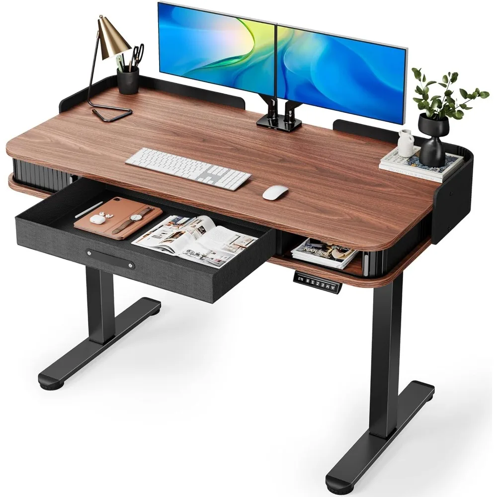 Electric Standing Desk Whole-Piece Desktop 48 X 24 Inches Height Adjustable Desk with 3 Drawers Home Office Table