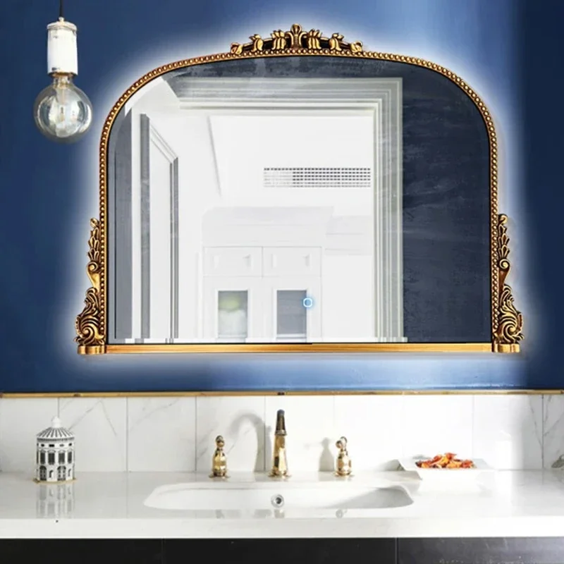 Arched Washbasin Mirrors European Wall Hanging Bathroom Mirror Carved Decorative Mirror A on sale