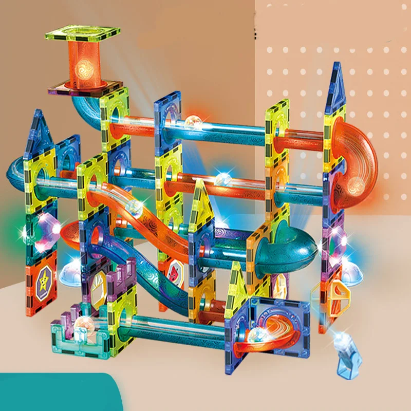 LED Magnetic Sheet Building Block Designer Magnet Maze Race Run Ball Marble Track Funnel Slide Brick Education DIY Toys For Chil