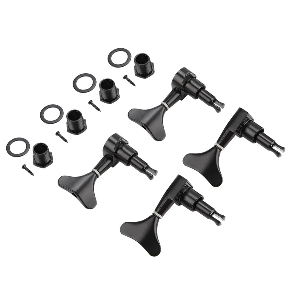 ​Fishtail Shaped Button​ ​Bass Tuning Pegs ​Sealed ​2L2R Configuration ​Machine Head Tuners ​Silver/Black ​Bass Guitar Keys