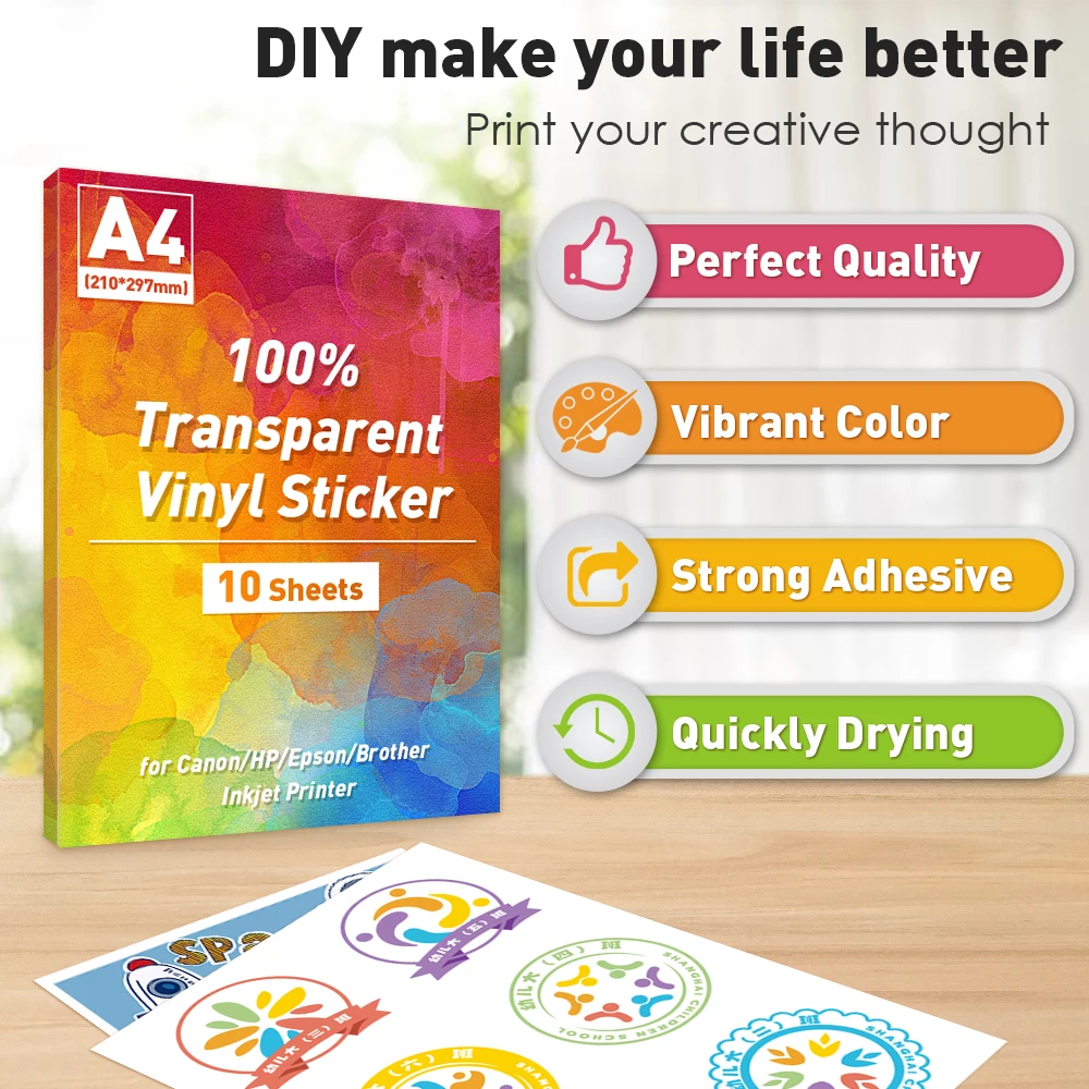 100% Transparent A4 Paper Sheets Adhesive Printable Label Sticker Paper Glossy for Inkjet Printer Clear Vinyl Label Copy Paper