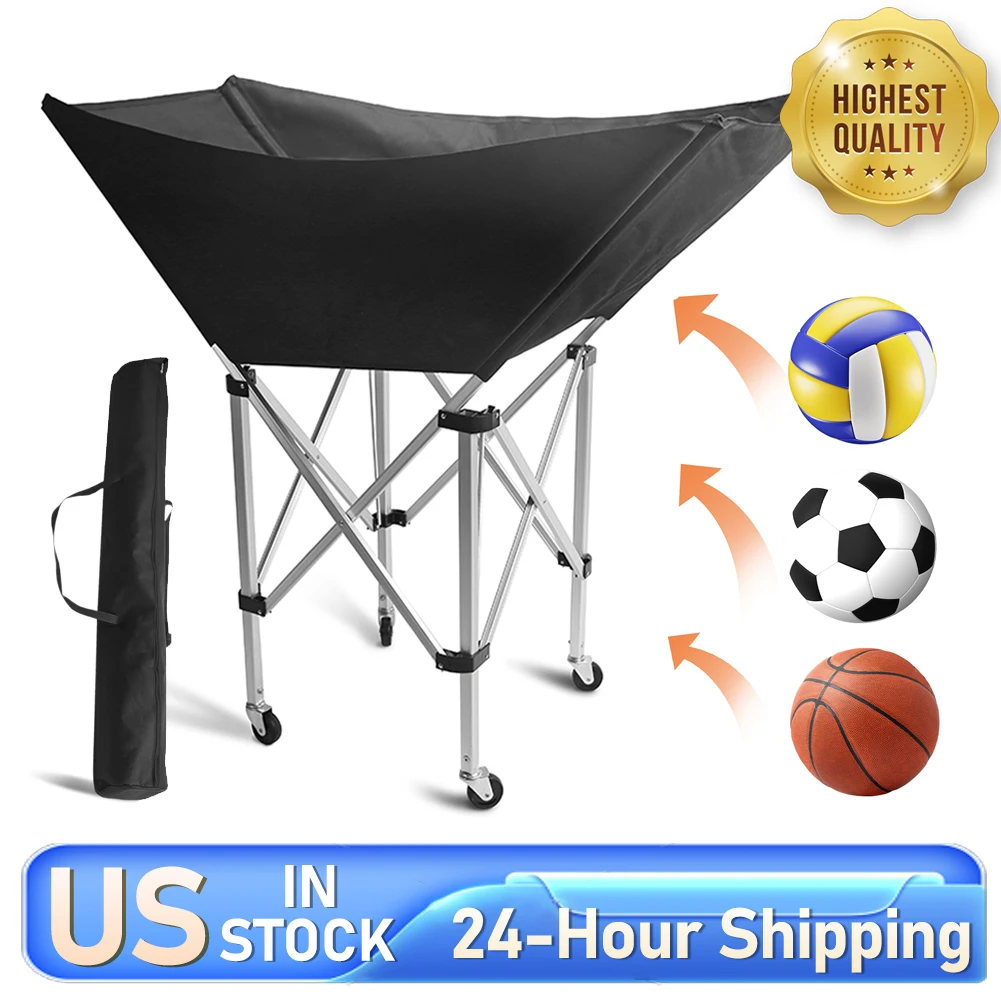 

Volleyball Cart Collapsible Wheeled Volleyball Cart with Wheels Practical Sturdy Foldable Volleyball Ball Basket Cart with Bag