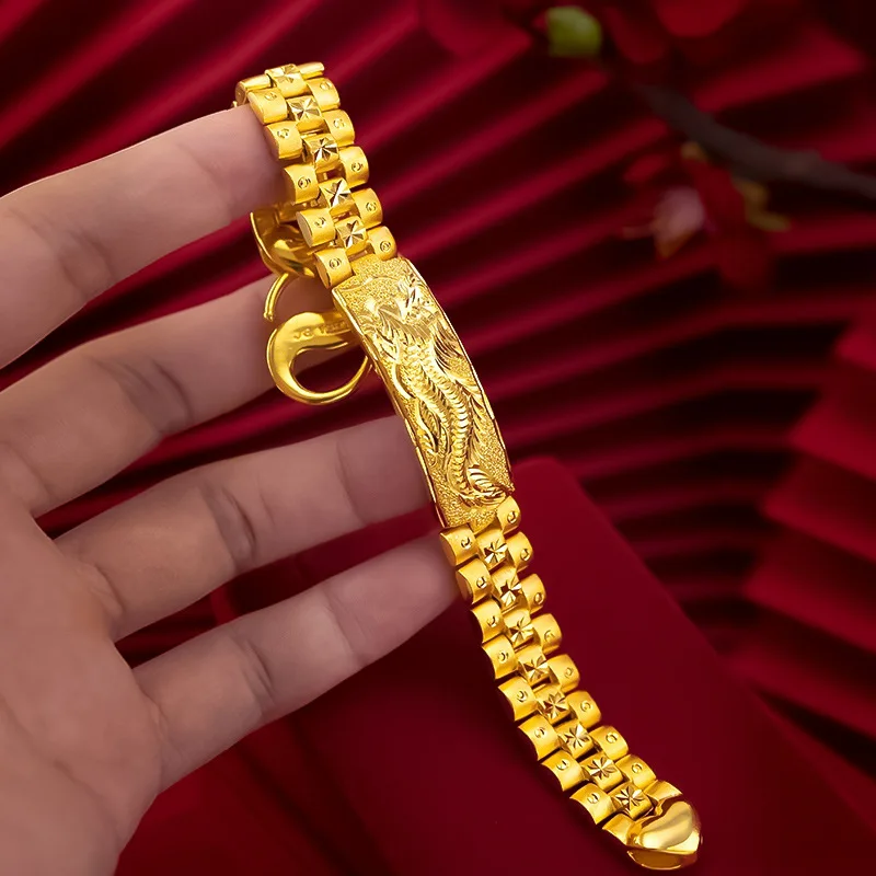 

9999 24K real gold store same style gold sub men's gold dragon big bracelet domineering