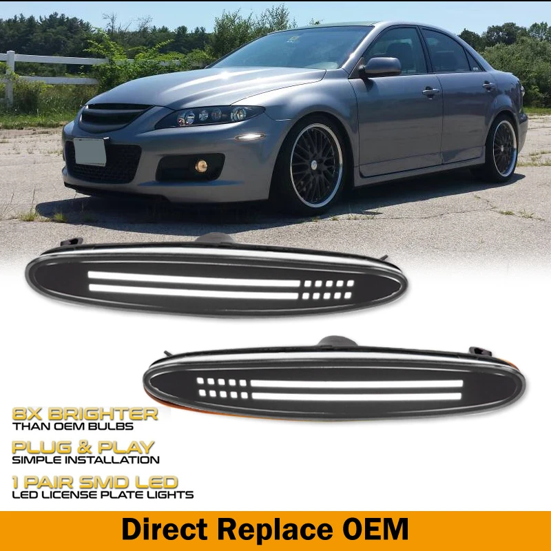 Smoked Lens Amber LED Front Bumper Side Marker Indicator Light Turn Signal Lamp for 2003-2008 Mazda 6 Mazdaspeed6 GG GY GG1 GY1