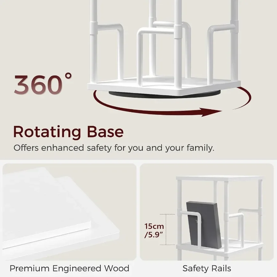 رف كتب دوار مكون من 4 طبقات رف كتب زاوية قائم بذاته مع وظيفة دوارة 360 درجة رف تخزين على الطراز الصناعي يتميز بسلاسة