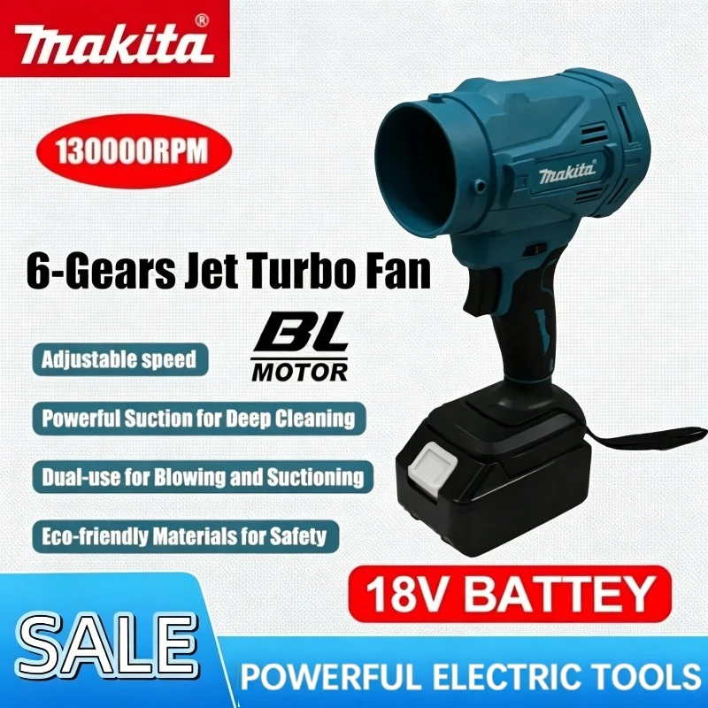 

Беспроводная воздуходувка Makita 130000 об/мин, высокоскоростная, бесщеточная, 6-скоростная, турбовентилятор, мощный вентилятор, пылесос для аккумуляторов 18В