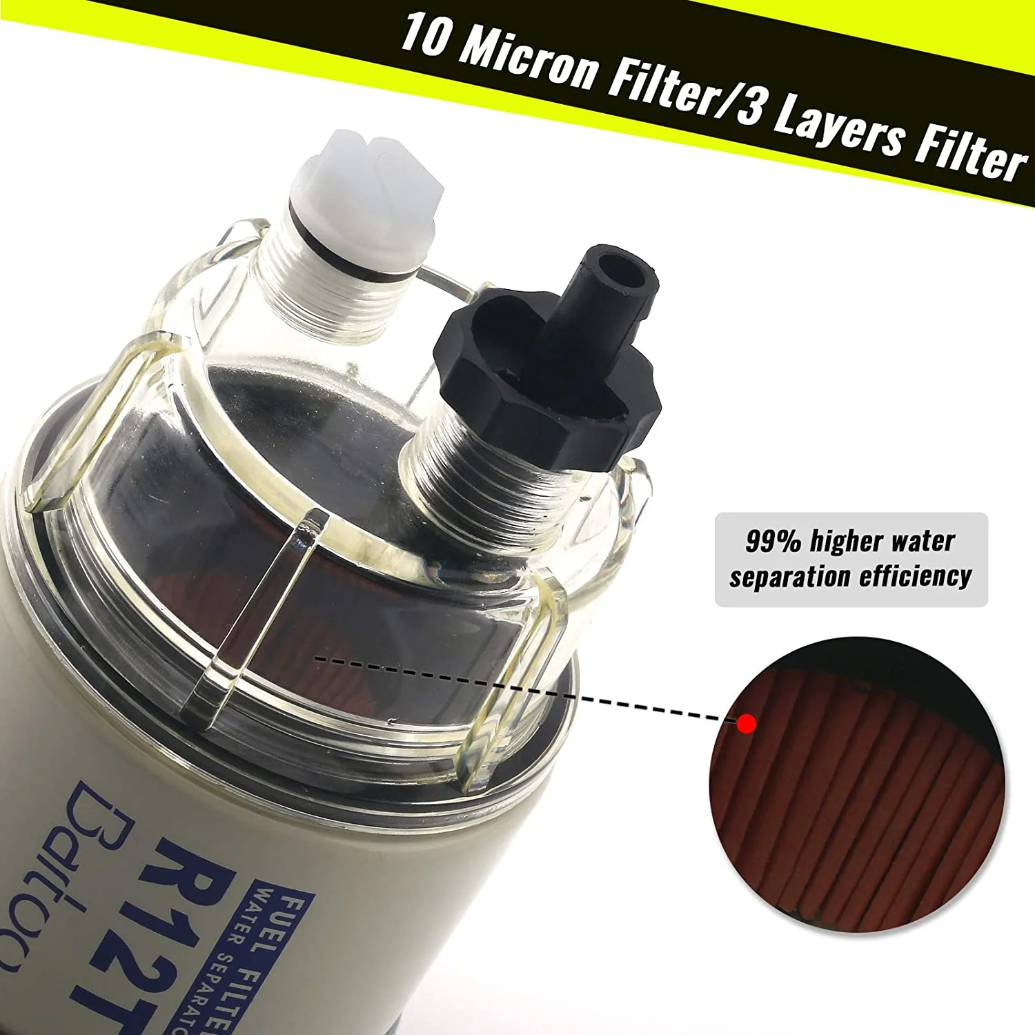 R12T Fuel Filter Water Separator Complete Kit - Marine SPIN-ON R12T Filter Replaces S3240 120AT NPT ZG1/4-19 Fit 3/8 Inch NPT Ou