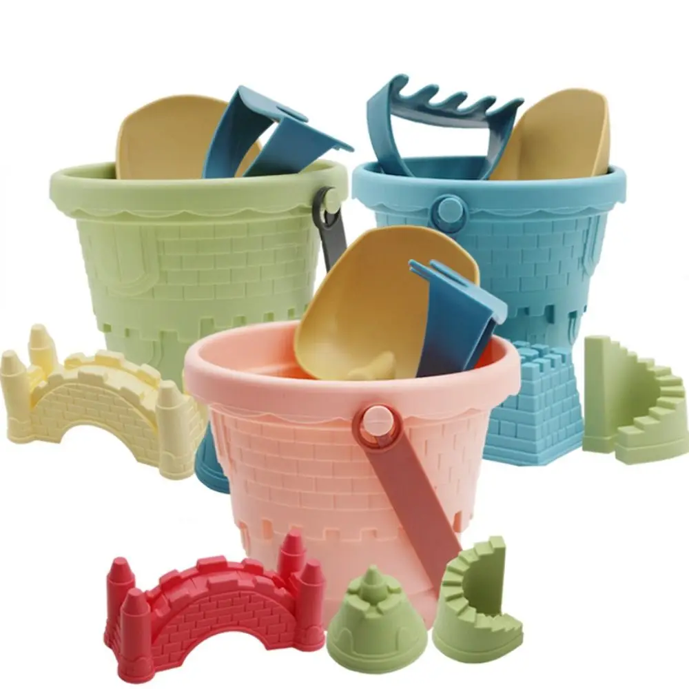 6Pcs Sand Toys Set Beach Castle Bucket Outdoor Game Shovel Rake Mold Digging Sand Kit Parent-Children Interactive Kids Toys