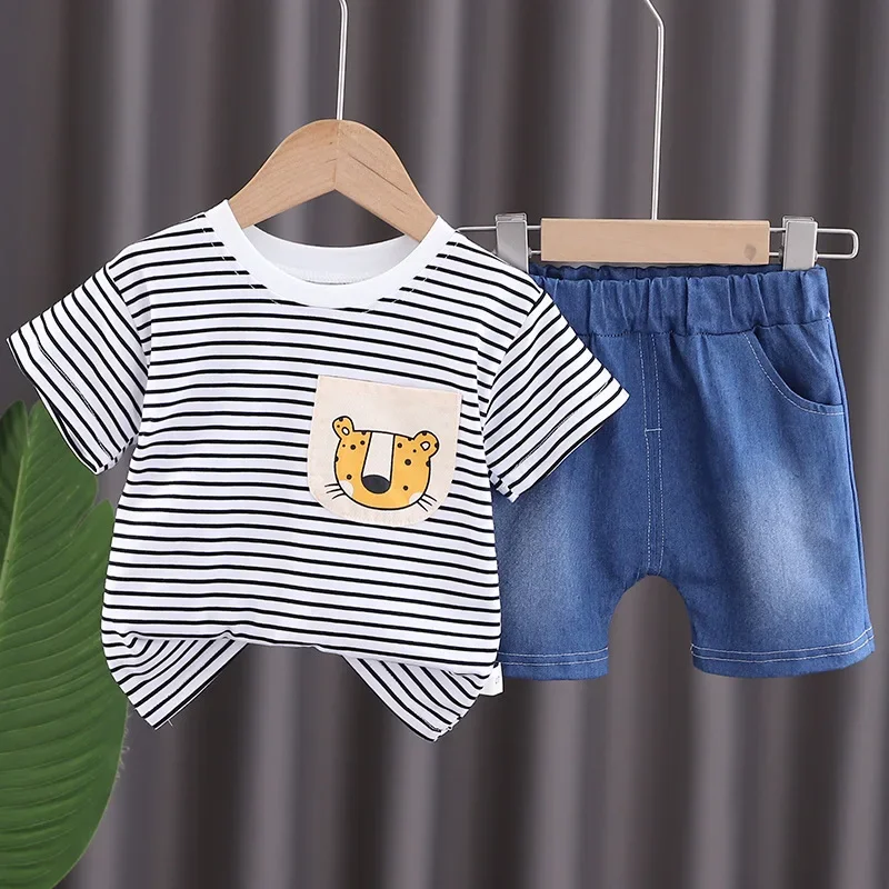 

New Summer Baby Boys Clothes Suit Children Short Sleeved Striped T-Shirt Shorts 2Pcs/Sets Toddler Cotton Costume Kids Tracksuits