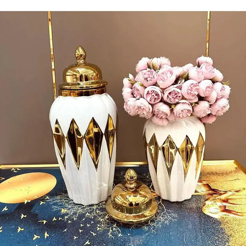 

--Золотые четырехсторонние керамические банки для хранения с золотым узором, фарфоровая банка с имбирем, позолоченный общий настольный органайзер для ювелирных изделий, коробка