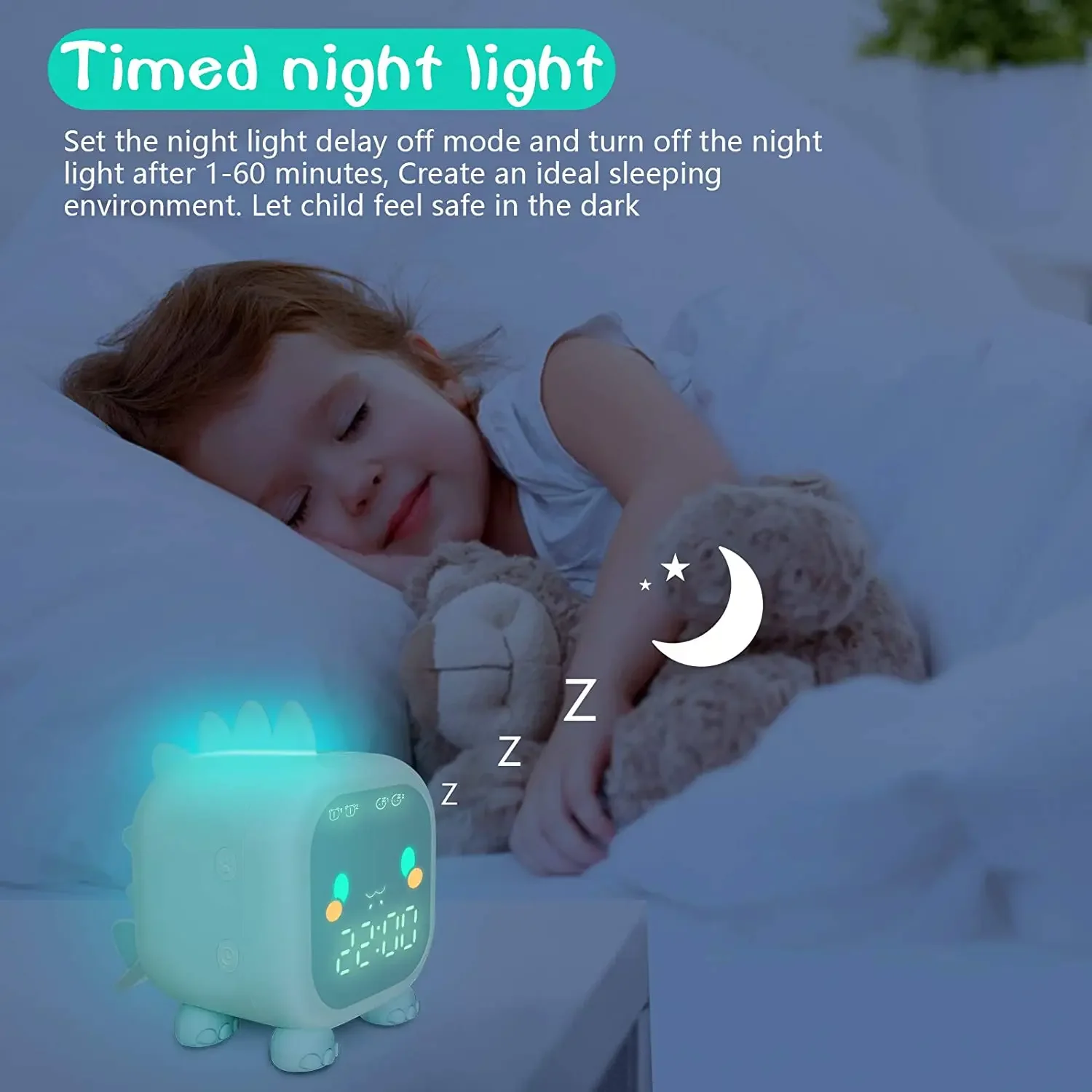 Kids Alarm Clock Cute Dinosaur Digital Alarm Clock for Kids Bedside Clock Children's Sleep Trainer Wake Up Night Light