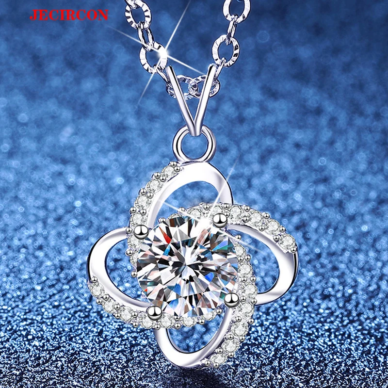 

Ожерелье с подвеской из муассанита JECIRCON, 1 карат, стерлинговое серебро S925, сверкающий как настоящий бриллиант, символ удачи и любви, популярность