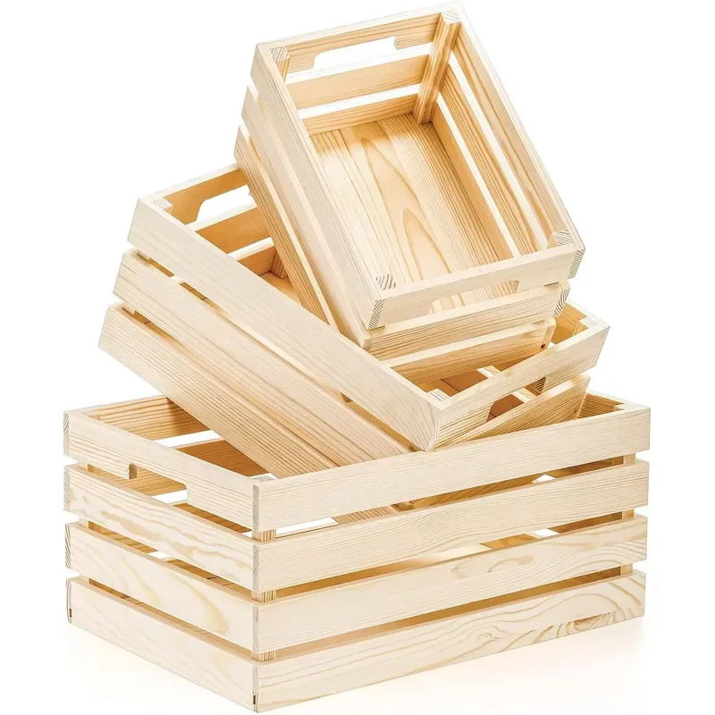 Set up 3 rustic wooden nested crates handle trim wooden crates kitchen bedroom closet storage rack shelving unit