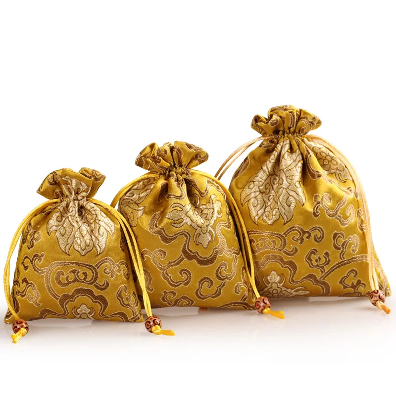 3 size 10pcs Luxury Chinese Silk Brocade Jewellery Pouches Drawstring Gift Packaging Buddha beads Bracelet Necklace Storage Bag