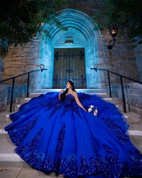 Royal Blue Ruffles Sequined Appliques 15 Quinceanera Dresses 2024 Luxury Sweetheart Mexican Princess Birthday Dress Customized